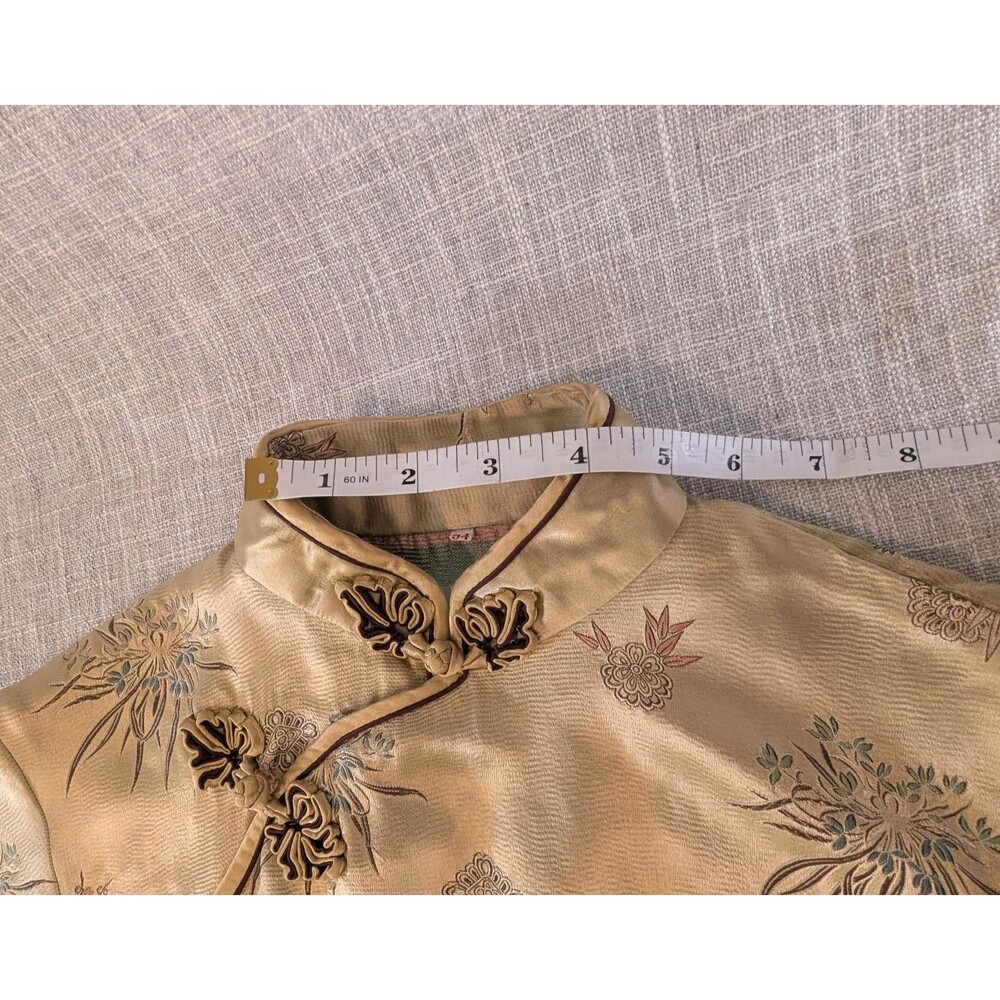 Vintage Silk Jacquard Qipao Cheongsam Dress Champagne Gold Chinese Dress Elegant - Picture 10 of 13